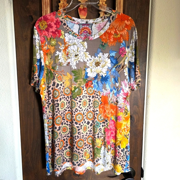 Johnny Was Multicolor Floral Short Sleeve Tee - Picture 1 of 4
